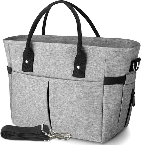 KIPBELIF Insulated Lunch Bags for Women - Large Tote Adult Lunch Box for Women with Shoulder Strap, Side Pockets and Water Bottle Holder, Gray, Normal Size