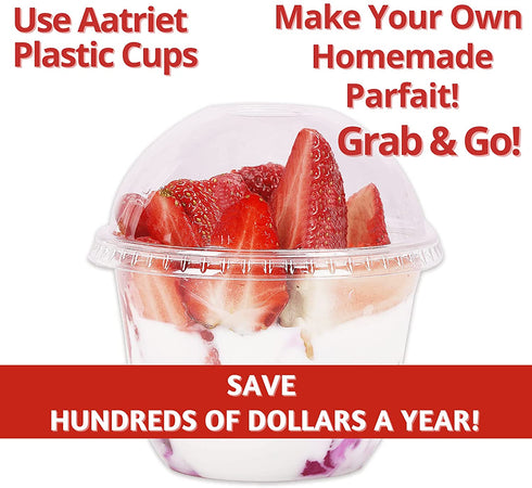10 oz Clear Plastic Cups with Lids - 25 Sets Dessert Cups with Dome Lids (NO HOLE), Crystal PET Parfait Cups with Lids, Disposable Party Cups for Fruit/Ice Cream/Cupcake/Iced Cold Drinks