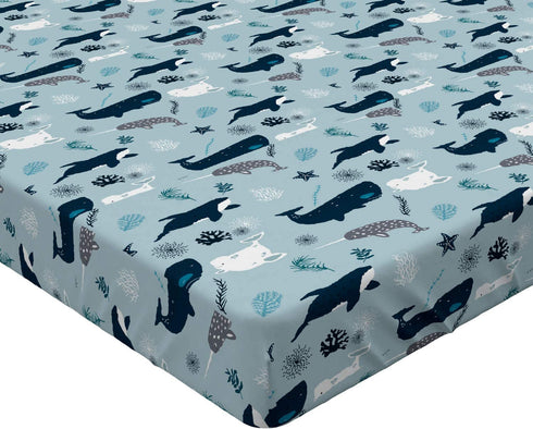 Lunarable Under The Sea Fitted Sheet, Orcas Narwhals and Whales Cartoon Style Hand Drawn Composition, Bed Cover with All-Round Elastic Deep Pocket for Comfort, Twin XL Size, Baby Grey