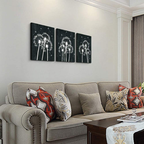 Canvas Wall Art For Living Room Family Wall Decor For Bedroom Kitchen Black And White Pictures Dandelion Flowers Painting Fashion Office Artwork 3 Pieces Framed Canvas Art Bathroom Home Decorations