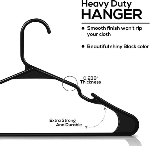 Utopia Home 50-Pack Black Plastic Hangers for Clothes - Space Saving Notched Hangers - Durable and Slim - Shoulder Grooves