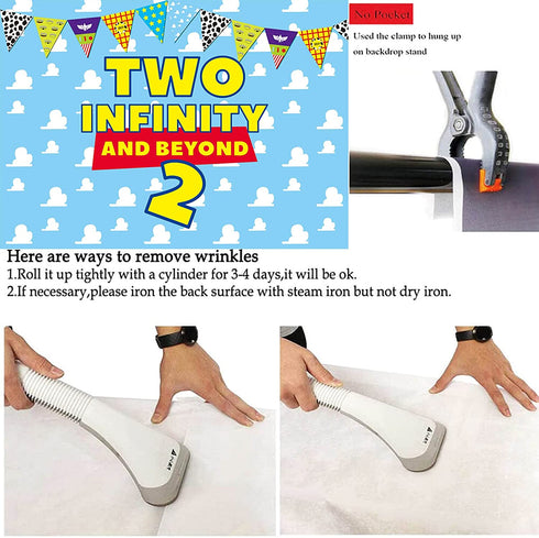 HEETON Two Infinity and Beyond Backdrop Buzz Banner Light Year Toy Inspired Story 2nd Birthday Balloons Party Supplies Decorations Photo Prop for Girl Boy Baby Background -7 x 5ft