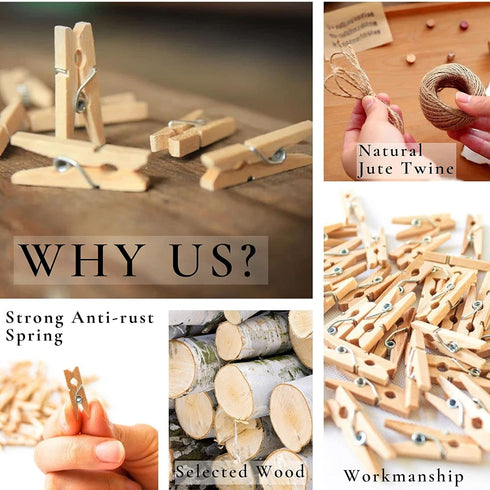 Tiny Clothespins,Mini Clothes Pins for Photo,Small Clothes pins for Photos Natural Wooden Small Photo Clips for Crafts 200 PCS 1 Inch Mini Close Pins for Pictures,Display Artwor,Little Baby Shower
