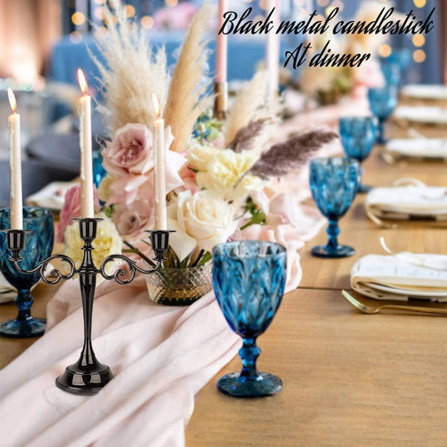 Black Candle Holder, Dedoot Taper Candle Holder 3-Arm Metal Candlestick Holder fits 3/4'' Candles, Tapered Candle Holder for Table Centerpiece, Wedding Party Decorative