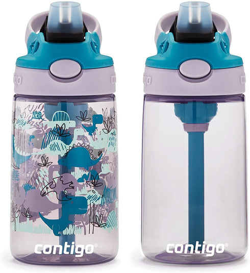 Contigo Kids Water Bottle with Redesigned AUTOSPOUT Straw, 14 oz., Dinos, 2-Pack
