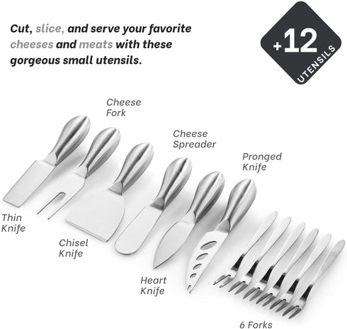 MITBAK Charcuterie Board Tray with 12 Cheese Utensils | Bamboo Cheese Board Serving Tray | Cutting Board Platter Housewarming, Wedding Mom Gifts| 16 x 13 x 2 "