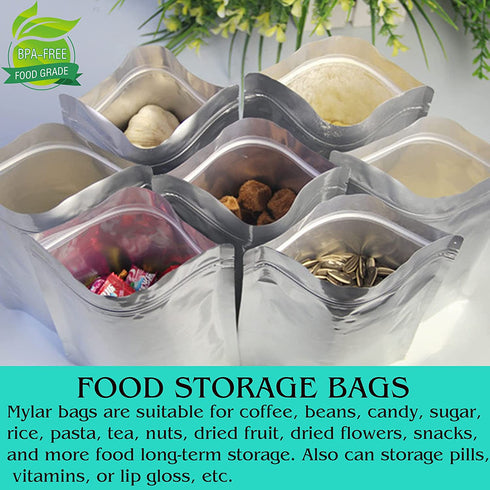 SHXWELL 50pcs 1 Quart Mylar Bags for Food Storage, 7"x10" 4.75 Mil Stand-Up Zipper Pouches Resealable and Heat Sealable for Long Term Food Storage(7"x10", Extra Thick)