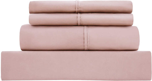 Mohap Bed Sheet Set 4 Piece Bedding Sheets & Pillowcases Set Brushed Microfiber Soft Bedding Fade Resistant Easy Care Queen Pink