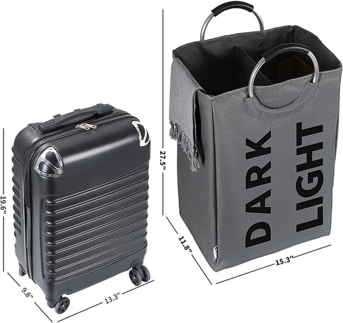 Double Laundry Hamper with Comfortable Handle, Waterproof Oxford Cloth Laundry Basket,Self-Standing Clothes Hamper,Folding Storage Organizers for Dorm Room (Dark Gray)