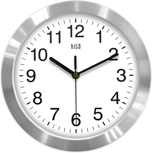 hito Modern Silent Wall Clock Non Ticking 10 inch Sweep Movement Aluminum Frame Glass Cover, Decorative for Kitchen, Living Room, Bedroom, Bathroom, Bedroom, Office