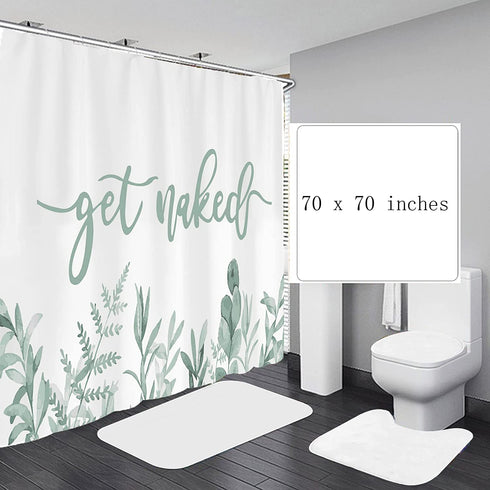 Zengmei 70x70 inches Get Naked Shower Curtain Set Funny Quote Durable Waterproof Polyester Shower Curtain Bathroom Bath Decor Cloth Fabric + 12 Hooks(Green)