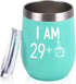 29 Plus One Middle Finger Wine Tumbler 30th Birthday Gifts for Women, Turning 30 Funny Tumbler Gifts Idea for Friends Her Wife Mom Coworkers, 12 Oz Insulated Tumbler Glasses, Mint