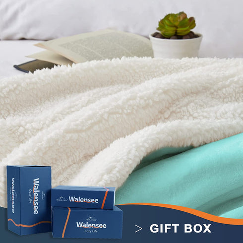 Walensee Sherpa Fleece Blanket (Twin Size 60x80 Light Blue) Plush Throw Fuzzy Super Soft Reversible Microfiber Flannel Blankets for Couch, Bed, Sofa Ultra Luxurious Warm and Cozy for All Seasons
