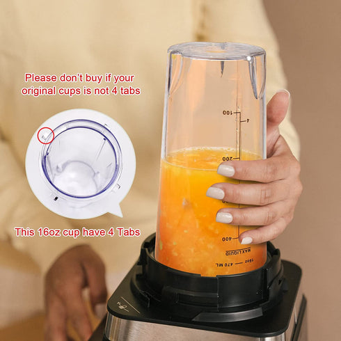 Blender Cup with Lid For Nutri Ninja, Single Serve Replacement Parts Compatible with BL740/BL770/BL771/BL772/BL780/BL660/BL663/BL810/BL820/BL830, Food grade Material, Dishwasher Safe (2Pack, 16 oz)