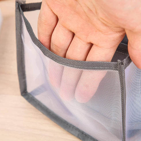 Nylon Divider Organizers Set-Olding Drawer Organizers-Jeans Compartment Storage-Mesh Clothes Storage Organizer Washable Folding Drawer Organizers (Gray, Medium+Large)