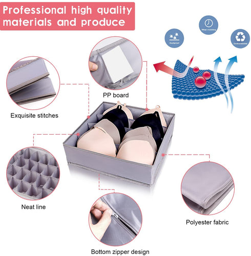 Dresser Drawer Underwear Organizer - Large Drawer Organizer Closet Divider Washable Clothes Bra Sock Tie Foldable Storage Box Drawer Polyester Fabric Baby Cloth Panties Belts Set of 6,Light Gray