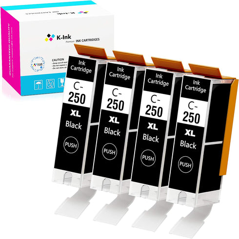 K-Ink Compatible Printer Ink Cartridges Replacement for Canon PGI 250 PGI-250 XL Black PGBK (4 Big Black)