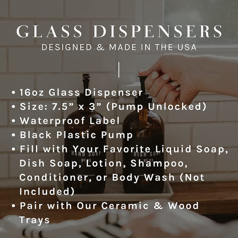 Sweet Water Decor Clear Glass Jar | Refill Dish Soap Dispenser | 16 oz Refillable Bottle with Pump | White Waterproof Label with Black Text| Rustic, Modern, Farmhouse Gift (Dish Soap)