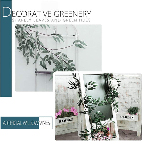 ANPHSIN 3 Pack (16.8ft) Artificial Willow Leaves Vines Twigs- Fake Silk Hanging Willow Plant Greenery Garland String for Indoor Wedding Party Crowns Wreath Decor, Outdoor Wall Garden Decoration