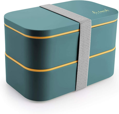 Japanese Bento Box - All-in-One Stackable Bento Lunch Box Container - Leakproof Eco-Friendly Meal Prep Containers for Men Women, Microwave and Dishwasher Safe,Easy Wash (Blue)