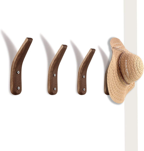 4 Pieces Wooden Coat Hooks Wall-Mounted Natural Wood Wall Hanger Simple Modern V Shape Wall Mount Storage Coat Rack for Hanging Coats Hats Bags Towels (Black Walnut Color)