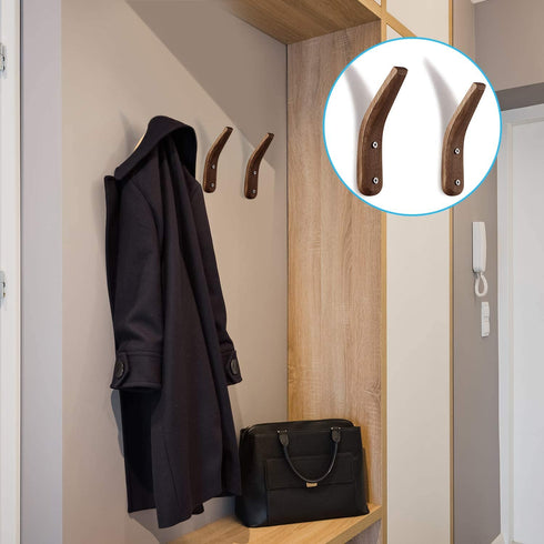 4 Pieces Wooden Coat Hooks Wall-Mounted Natural Wood Wall Hanger Simple Modern V Shape Wall Mount Storage Coat Rack for Hanging Coats Hats Bags Towels (Black Walnut Color)