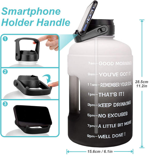 BuildLife 1 Gallon Water Bottle -Leakproof Straw Lid BPA Free Water Jug with Motivational Time Marker & Phone Holder Handle to Remind You Drink Enough Water Throughout The Day for Goals