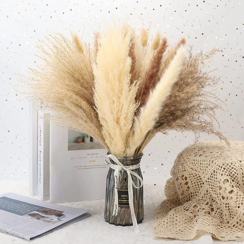 Natural Dried Pampas Grass 65pcs Boho Decor Pampas Grass Bundles Perfect for Home Wedding Decoration Kitchen Decor Flower Arrangement DIY Wreath Balcony Placement