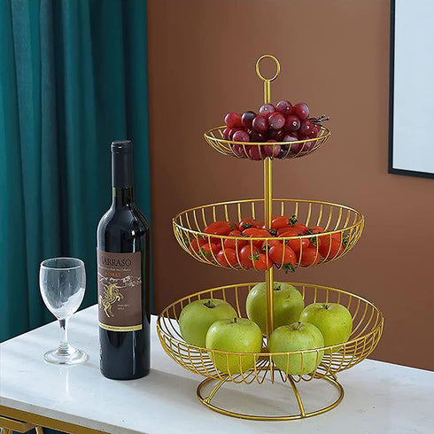 3 Tier Fruit Bowl Fruit Basket Countertop Metal Fruit Stand Holder Detachable and Hangable for Fruits Snacks Vegetables