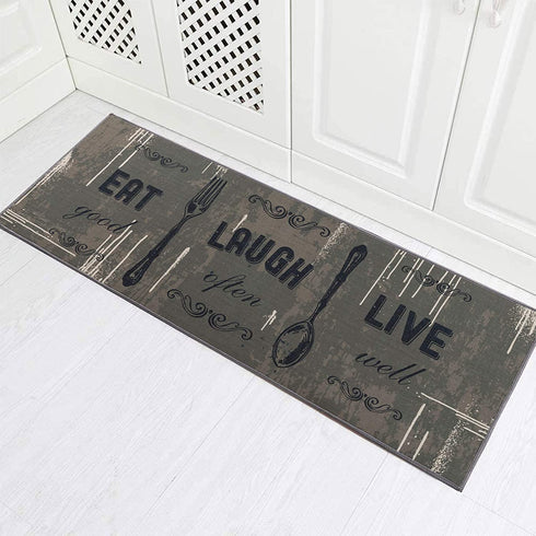 Carvapet 2 Piece Kitchen Rug Set Non-Slip Backing Mat Throw Rug for Kitchen Doormat Runner Rug Set, Motto Design, Taupe(17"x48"+17"x24")
