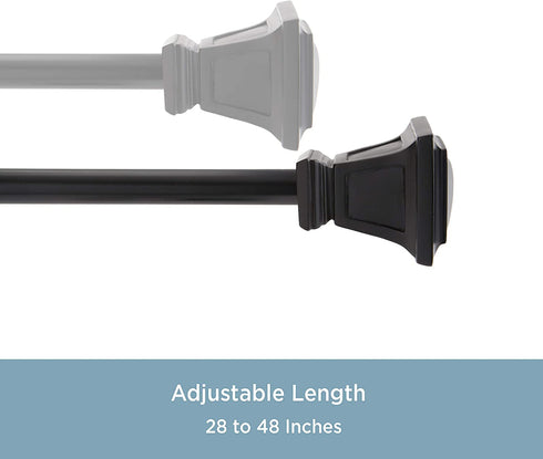 Kenney KN75795NP Seville 5/8" Standard Decorative Window Curtain Rod, 28-48", Matte Black