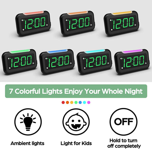 HOUSBAY Digital Alarm Clock for Bedrooms - 5 Large LED Screen with 0-100% Dimmer, 7 Color Night Light, Easy to Set, USB Charger, Battery Backup, Plug-in Clock for Kids, Teens, Boys, Girls