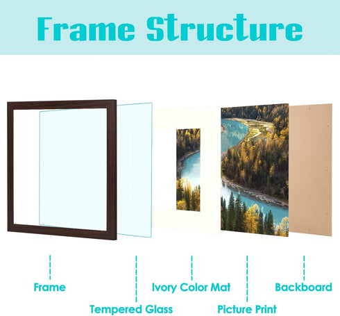 Frametory, 12x12 Picture Frame - Made to Display Pictures 8x8 Photo with Ivory Color Mat - Wide Molding - Built in Hanging Features - Preinstalled Wall Mounting Hardware (12x12, Walnut)