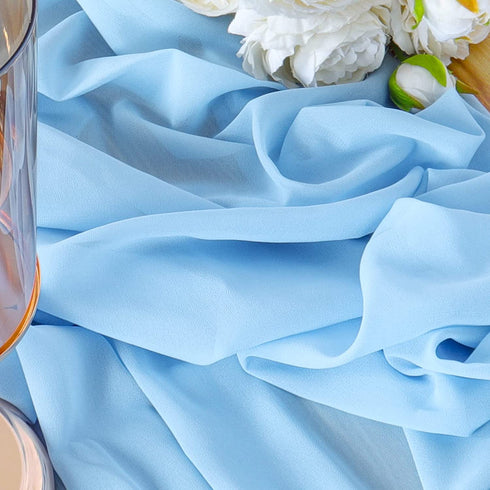 ShinyBeauty Chiffon-Table-Runners 2pcs 29x120 Inch Boho Table Decor Baby Blue 10Ft Long Sheer-Table-Runner for Rustic Wedding Baby Shower Bridal Table Decoration