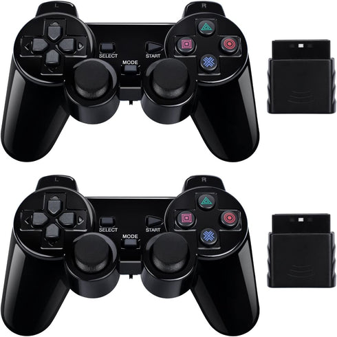 BLUE LAKE Performance 2 Pack Wireless Controller 2.4G Compatible with Sony Playstation 2 PS2 (Jet Black)