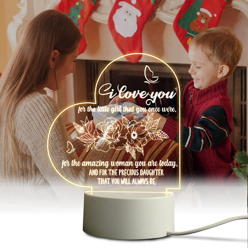 Daughter Gifts from Mom Engraved Night Light, Birthday Gifts for Daughter Acrylic Night Lamps, Valentine's Day Graduation Birthday Gifts for Daughter (Heart)