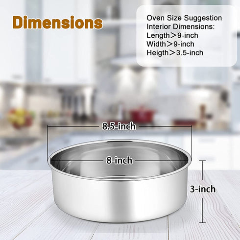 3 Pcs Deep Cake Pan Set (8'' x 3''), P&P CHEF 8 Inch Stainless Steel Round Baking Pans, for Birthday Wedding Christmas, Healthy & Durable, Deep Side & Mirror Finish, Oven & Dishwasher Safe