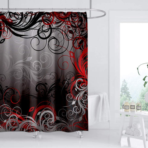 ZXMBF Red and Black Shower Curtain Mystic Magical Forest Modern Inspired Floral Swirls Leaves Bath Curtain Waterproof Fabric Bathroom Decor 72x72 Inch Plastic Hooks 12 PCS