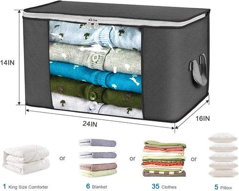Anyoneer Set of 4 - Large Capacity Clothes Storage Bags with Clear Window - Reinforced Handle - Foldable with Sturdy Zipper - Thick & Durable Fabric for Comforters,Blankets,Bedding,Pillows,Clothing - Easy To Carry, 24 X 16 X 14 inches, Gray