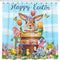 Easter Shower Curtain, Happy Easter Bunny Shower Curtains for Bathroom, Easter Eggs with Tulip Flowers and Gnomes Holiday Cloth Shower Curtain in Bath with 12 Rings, Spring Home Decorations 72x72
