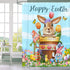 Easter Shower Curtain, Happy Easter Bunny Shower Curtains for Bathroom, Easter Eggs with Tulip Flowers and Gnomes Holiday Cloth Shower Curtain in Bath with 12 Rings, Spring Home Decorations 72x72