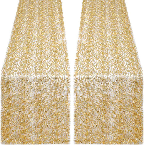 B-COOL 2 Packs Sequin Mesh Table Runner Glitter Gold Table Line for Graduation Party Supplies Romantic Wedding Runner Party Decorations 12x108 inch