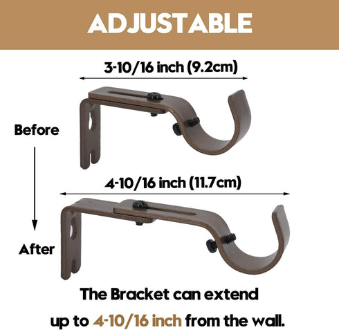 AddGrace Adjustable Curtain Rod Bracket, Fits up to 1 inch Curtain Rod, Set of 6, Sturdy Extendable Curtain Rod Holder, Metal Single Rod Bracket for Wall (Bronze)