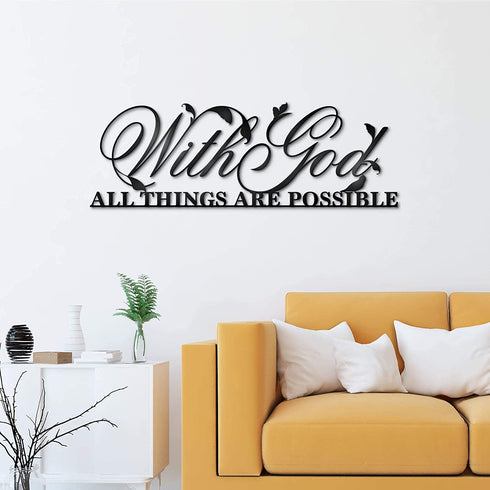 ViveGate With God All Things Are Possible Sign Metal Wall Decor, 18"X6" Inch Religious Scripture Black Christian Bible Verses Everthing Is Possible with God Bibical Wall Hanging Decoration