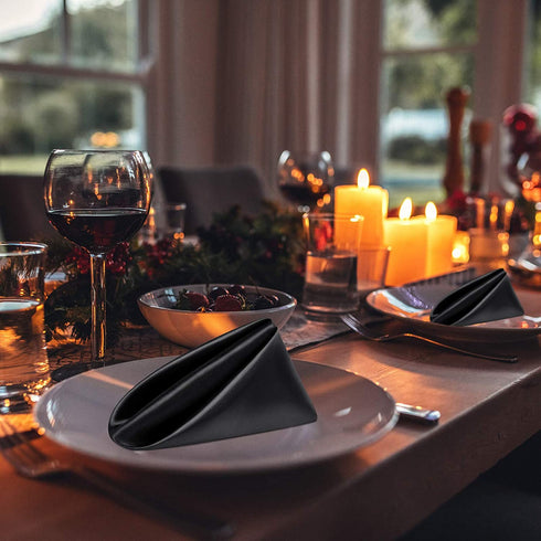 Aneco 24 Pieces Satin Napkin Square 20 x 20 Inches Dinner Napkins Weddings Party Napkin Soft Table Napkins for Romantic Weddings Party Dinner Decoration (Black)