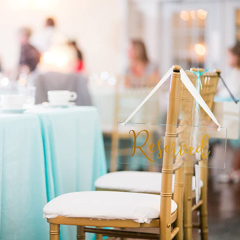 6 Pieces Reserved Signs for Wedding Chairs Reserved Chair Signs Reserved Hanging Sign Reserved Signs for Wedding Reserved Seating Signs for Chairs Acrylic Handmade Elegant Seat Signs with Ribbon