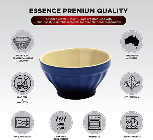 Small Stoneware Bowls Set, 4 Packs, Ice Cream Bowls, Dessert, Dip and Prep Bowls, 6 Ounces 170ml, Imperial Blue/Cream