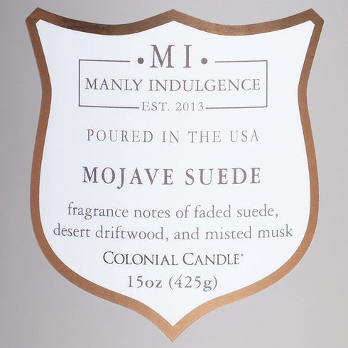 Manly Indulgence Scented Jar Candle, Mojave Suede, Signature Collection, Soy Wax Blend, Wooden Wick, 15 Oz, Single (Faded Suede, Desert Driftwood & Misted Musk)