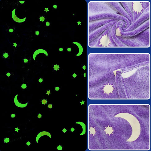 Glow in The Dark Blanket,Galaxy Stars Pattern Throw Blanket Green Fleece Blankets for Boys Girls Baby Teens Grandkids Birthday Gift,Cozy Fuzzy Plush Kids Blanket (60"x40", Purple)