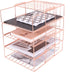 Hosaken Paper Tray, 4 Tier Stackable File Tray, Decorative Desk File Organizer Rack for Office Supplies and Accessories, 0.16Inch Thick Frame Rose Gold